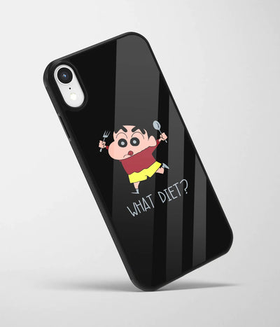 An angled view of a glass phone case featuring a vibrant design.