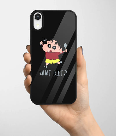 A hand holding a glass phone case with a colorful design.