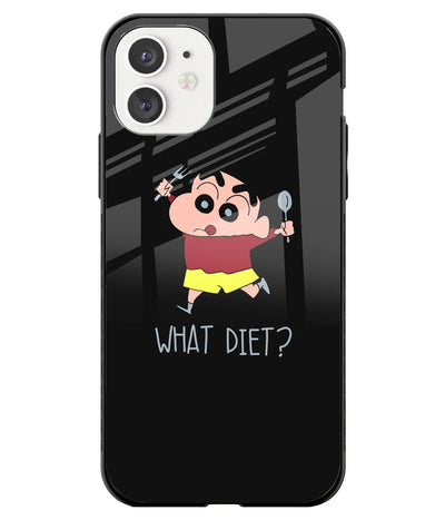 A front-on view of a glass phone case with a colorful design.