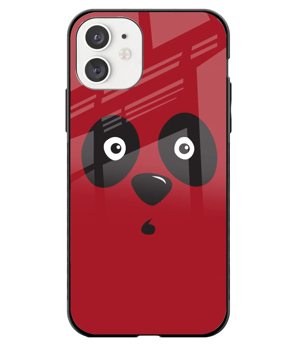 A front-on view of a glass phone case with a colorful design.