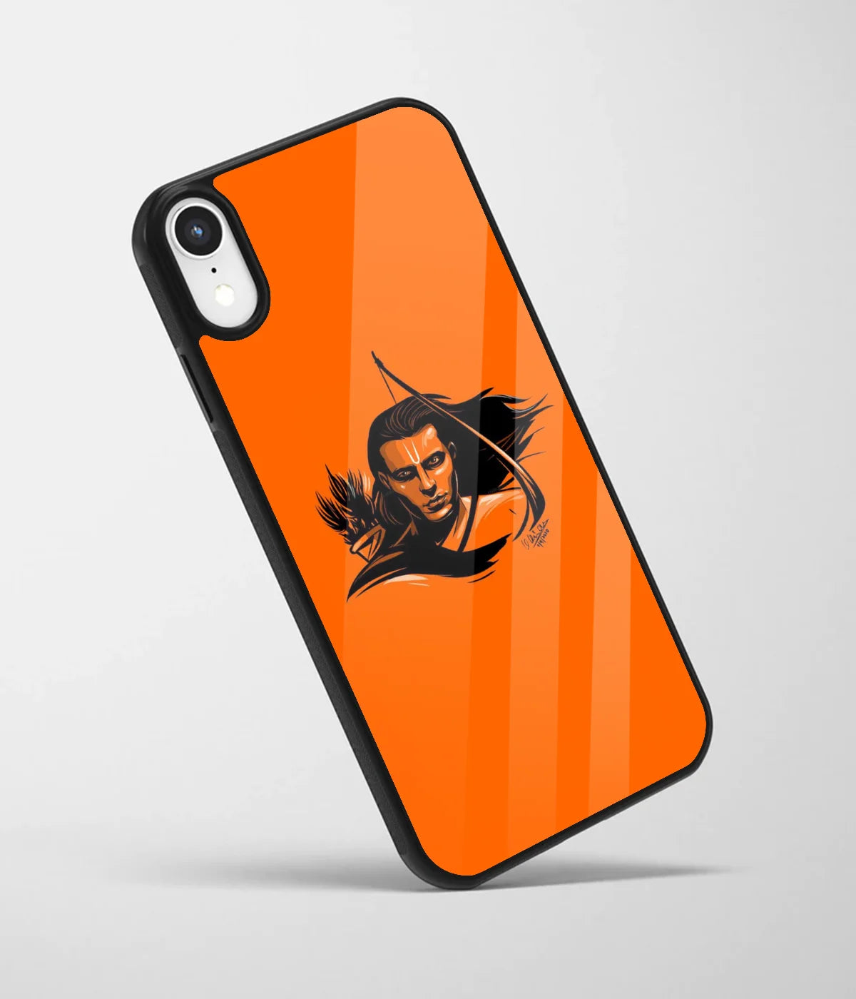 An angled view of a glass phone case featuring a vibrant design.