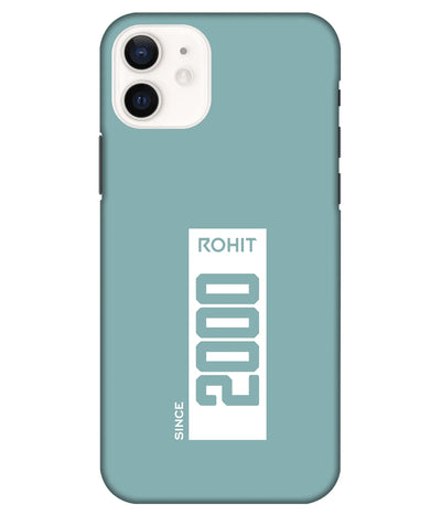 A product shot of a slim hard case with a customizable name in blue color.
