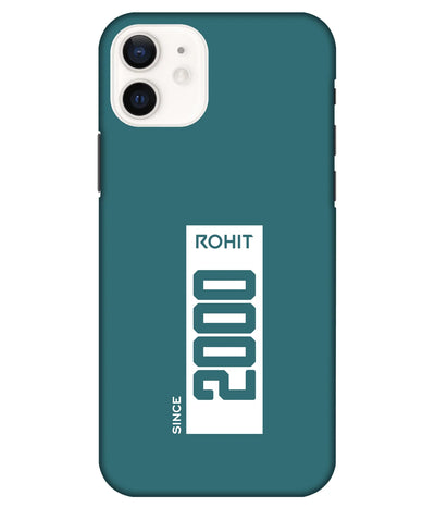 A product shot of a slim hard case with a customizable name in green color.