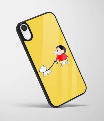 An angled view of a glass phone case featuring a vibrant design.