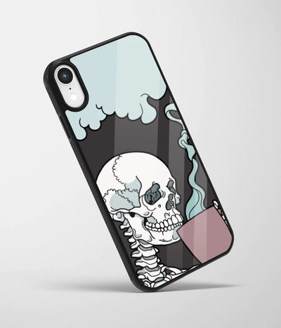 An angled view of a glass phone case featuring a vibrant design.