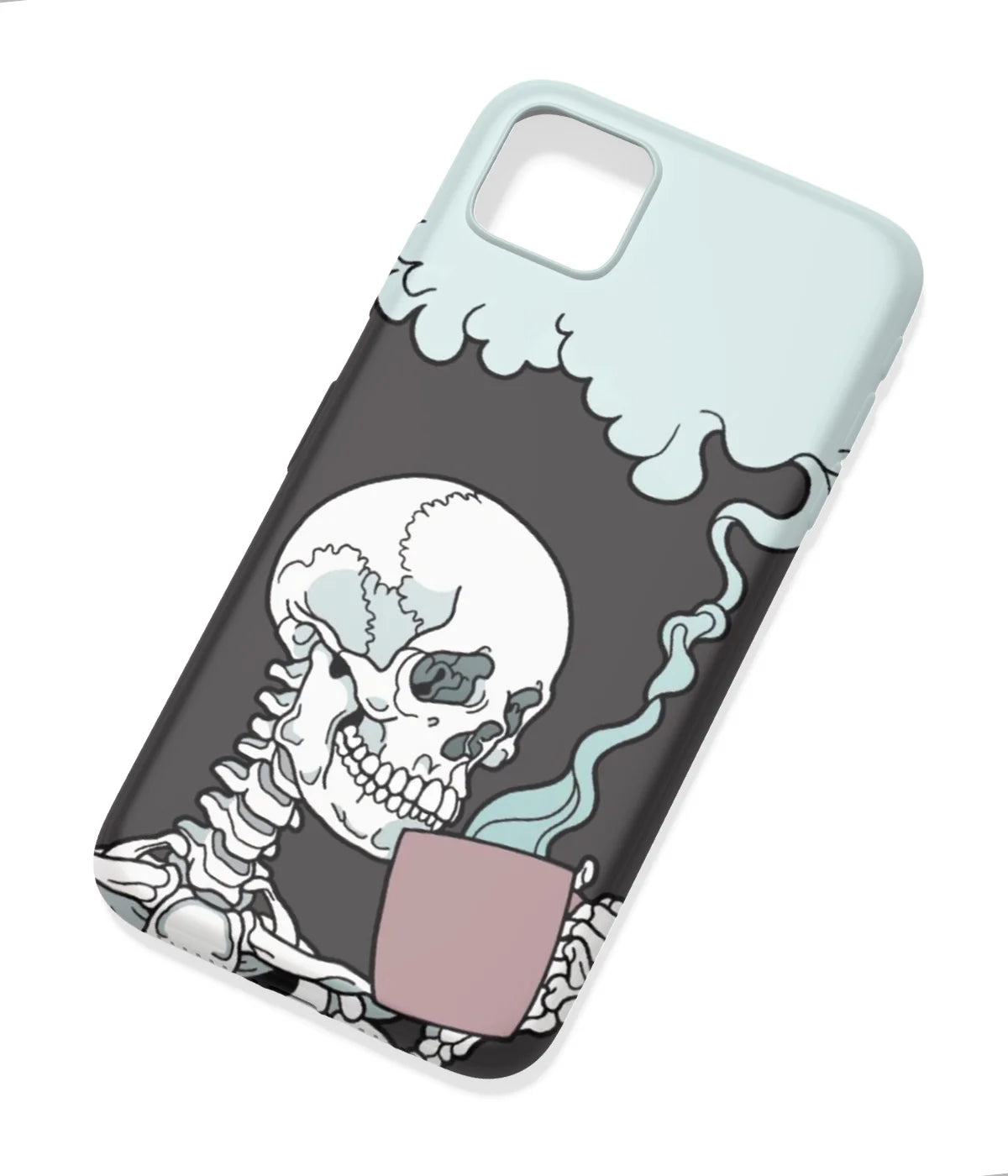 An angled view of a soft silicone case featuring a colorful design.