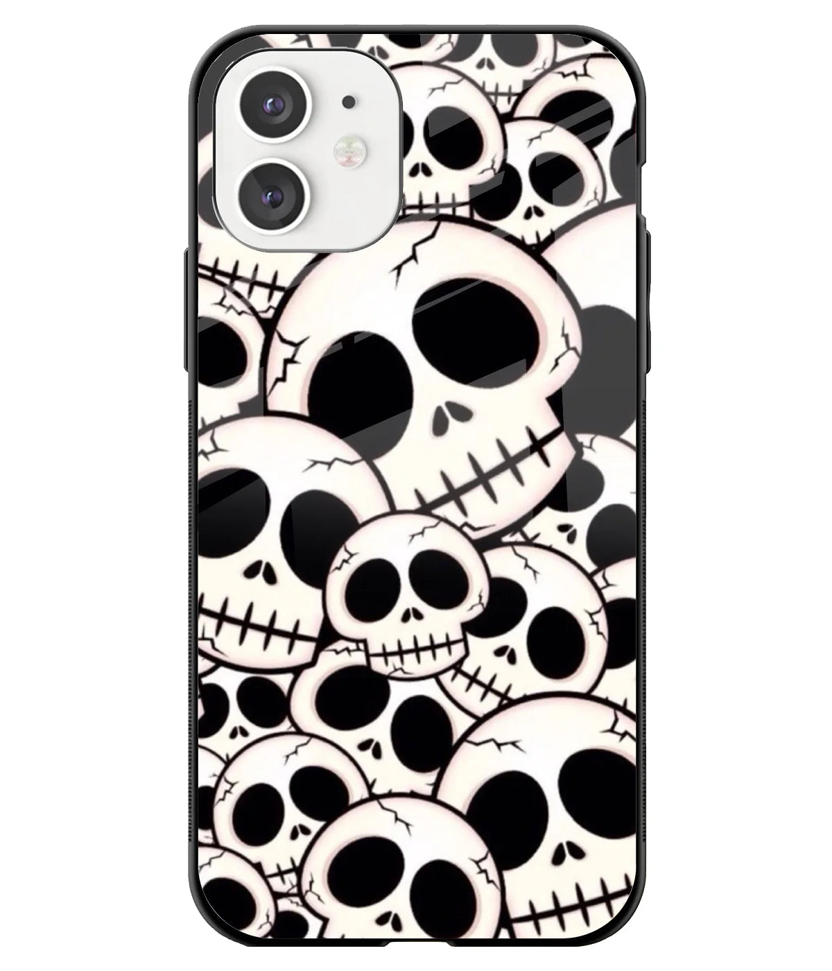 A front-on view of a glass phone case with a colorful design.