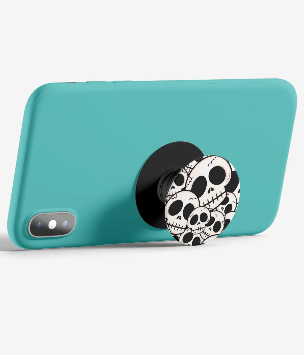 An image demonstrating how to use the phone grip as a stand to hold a mobile phone in landscape mode for hands-free viewing