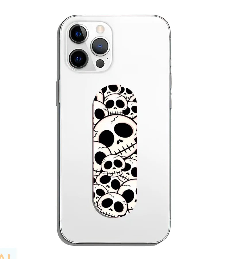 A phone grip slider applied to the back of a smartphone.