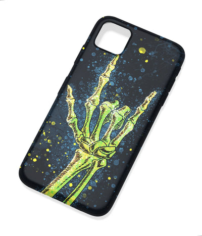 An angled view of a soft silicone case featuring a colorful design.