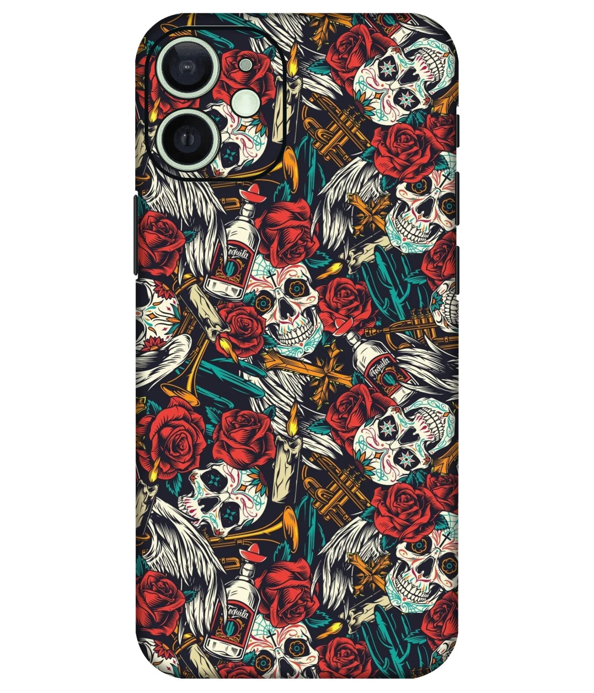 Image of a phone case featuring a mobile skin with a graphic design.