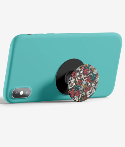 An image demonstrating how to use the phone grip as a stand to hold a mobile phone in landscape mode for hands-free viewing