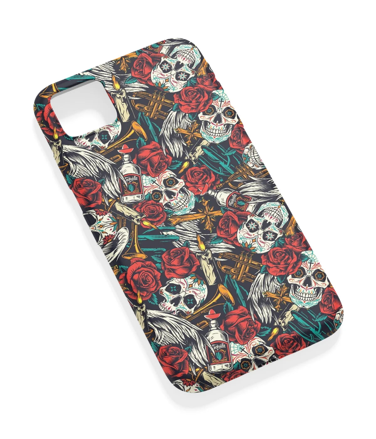 An angled view of a soft silicone case featuring a vibrant design.