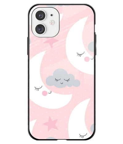A front-on view of a glass phone case with a colorful design.
