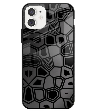 A front-on view of a glass phone case with a colorful design.