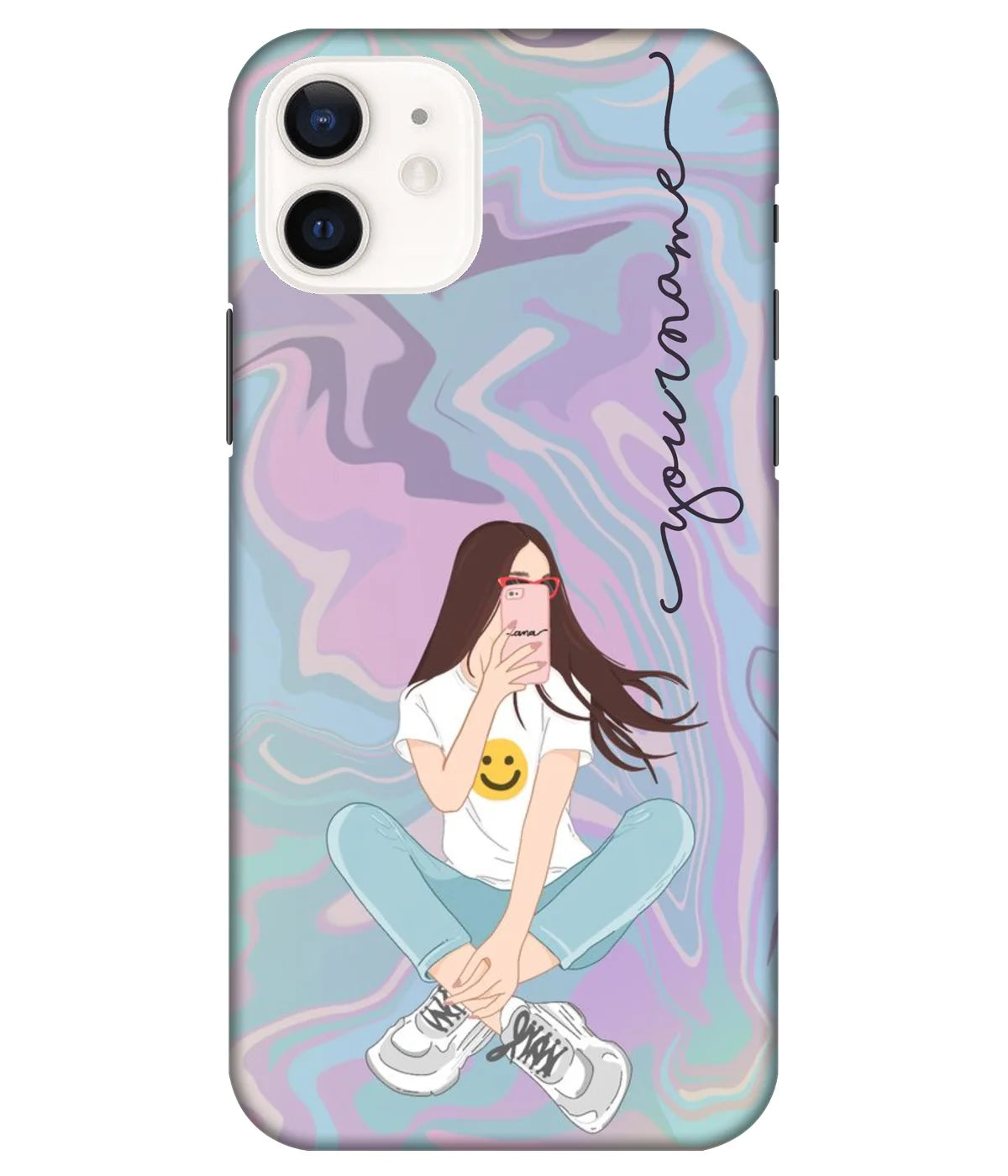 A product shot of a slim hard case with a customizable name.