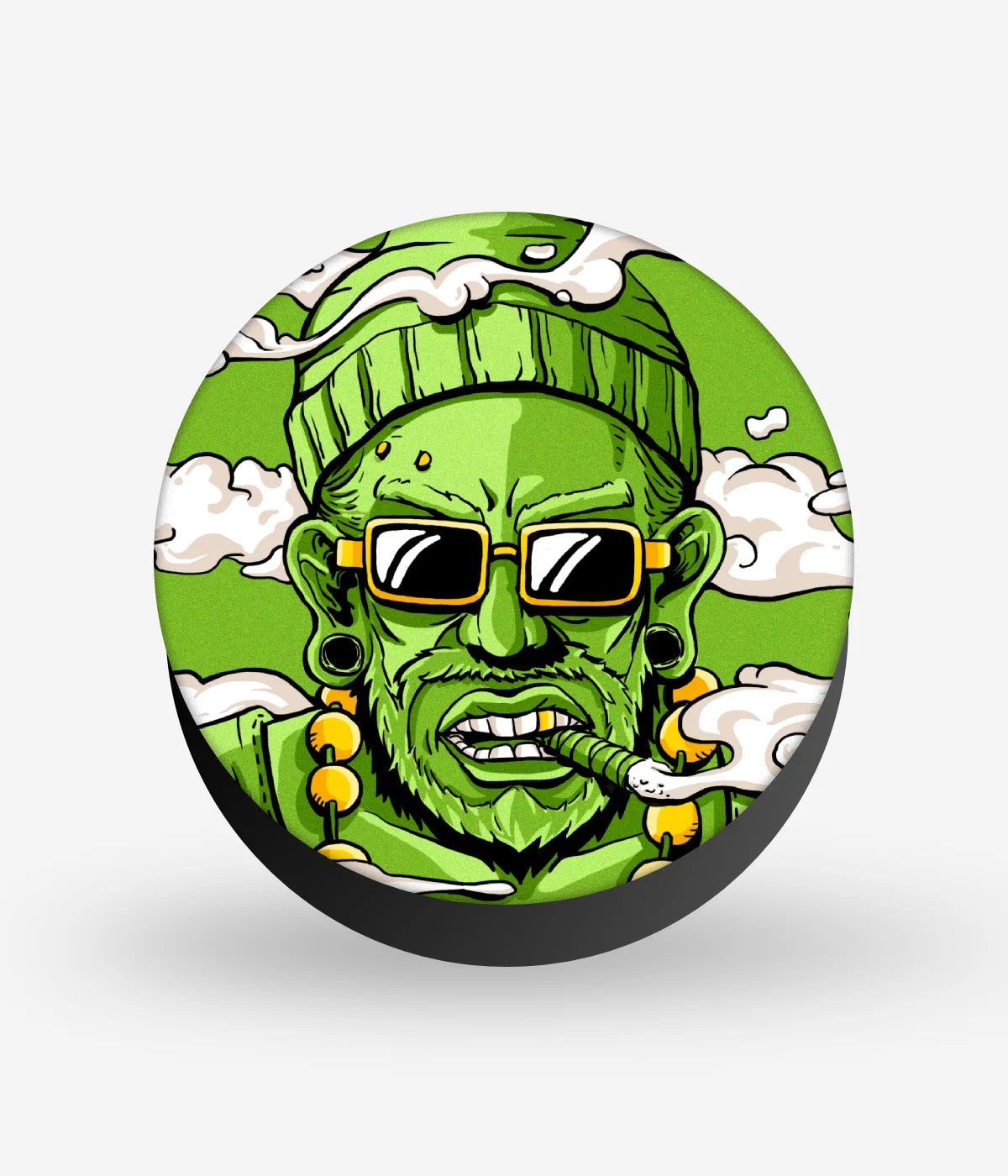 Mobile phone grip with a colorful design on a white background