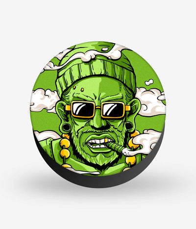 Mobile phone grip with a colorful design on a white background