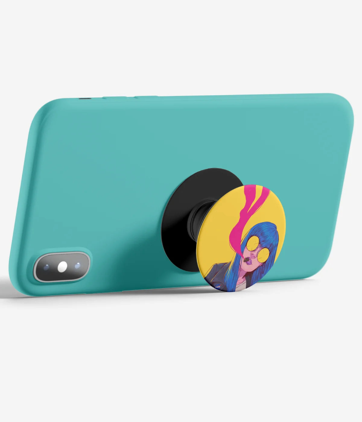 An image demonstrating how to use the phone grip as a stand to hold a mobile phone in landscape mode for hands-free viewing