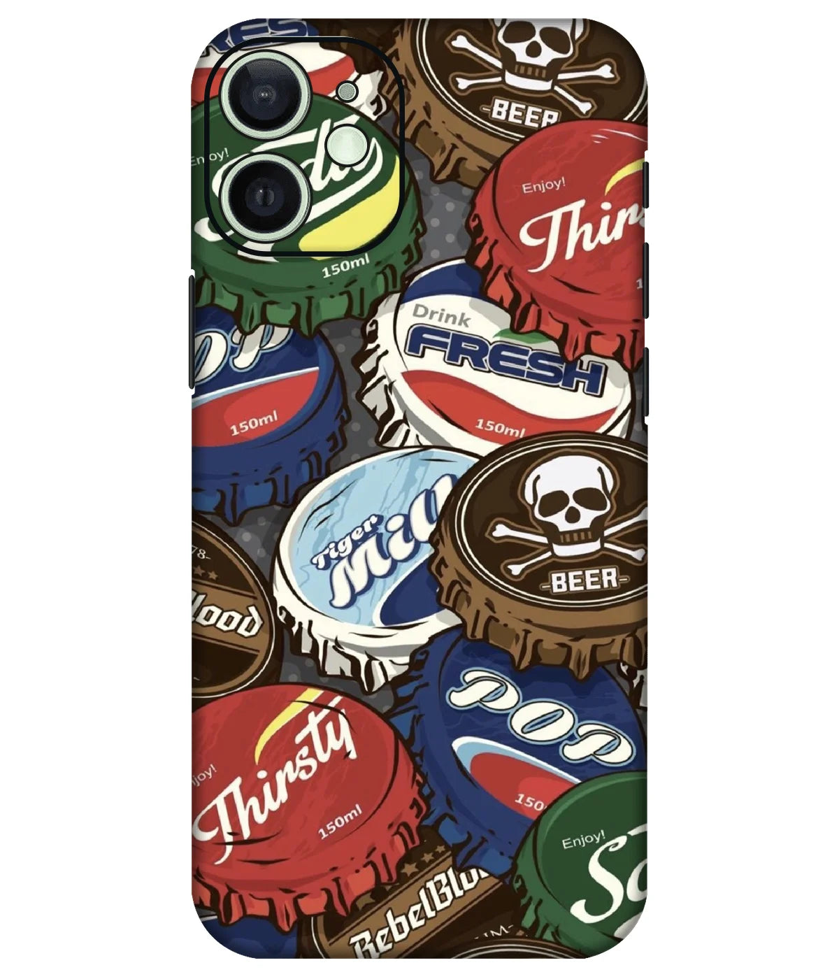 Image of a phone case featuring a mobile skin with a graphic design.