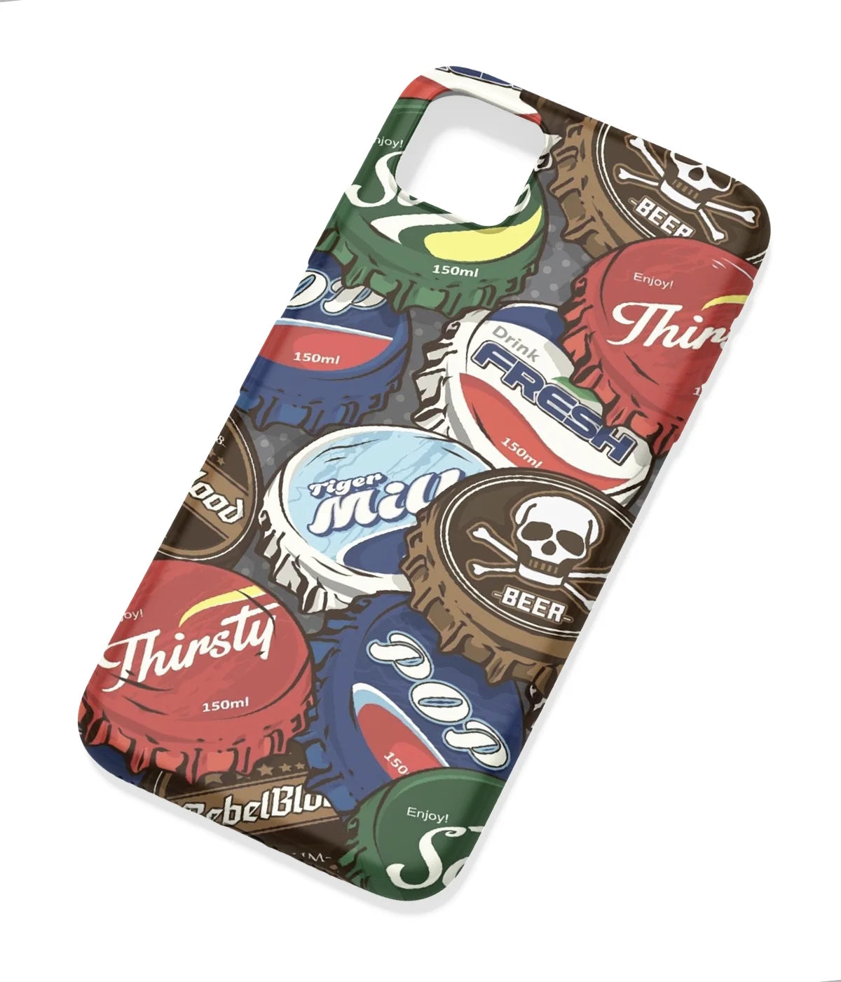 An angled view of a soft silicone case featuring a colorful design.