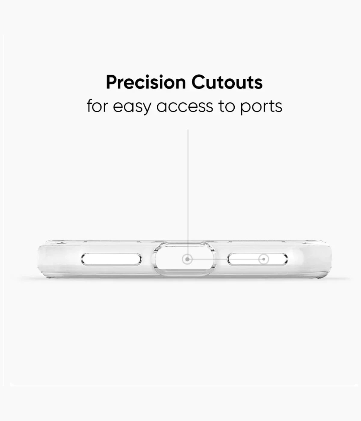 An image showcasing soft silicone phone case's precision cutouts for easy access to ports on a white background.