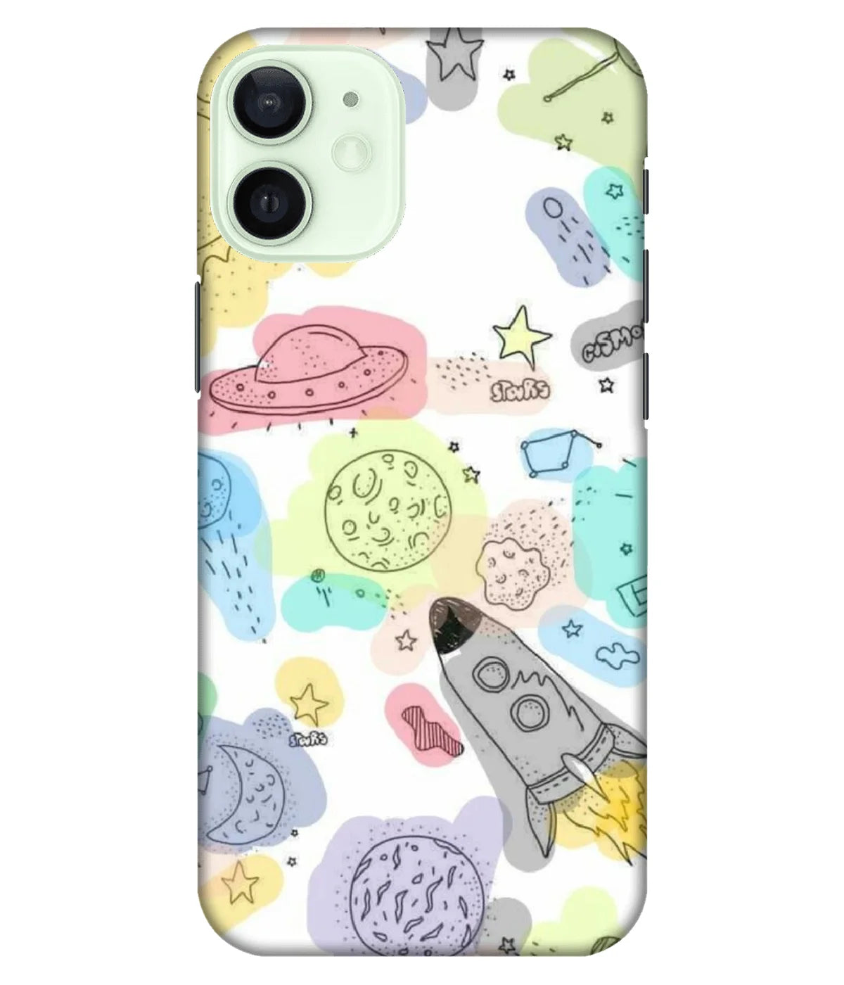 A product shot of a slim hard case with a colorful design.