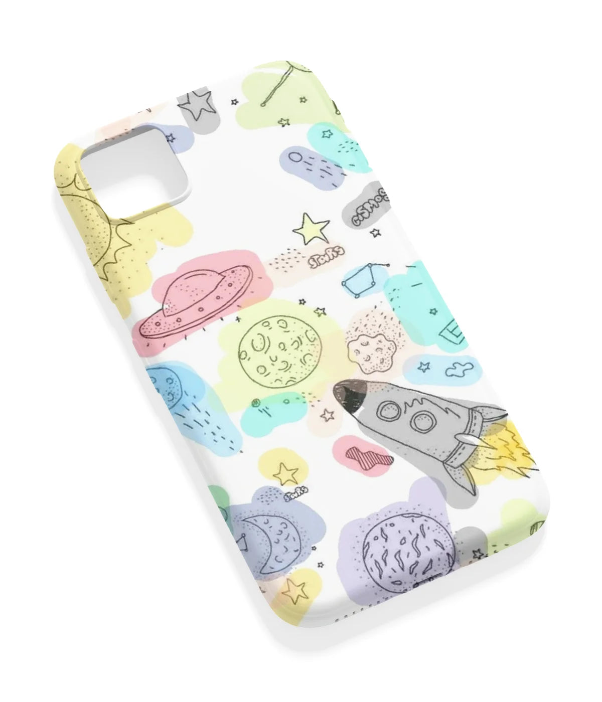An angled view of a soft silicone case featuring a vibrant design.