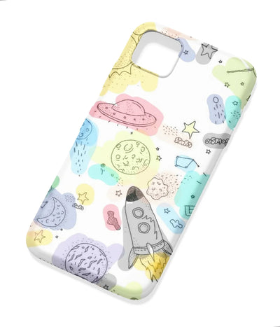 An angled view of a soft silicone case featuring a colorful design.