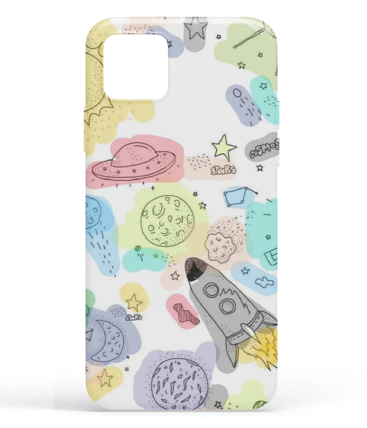 A front-on view of soft silicone phone case with a colorful design.