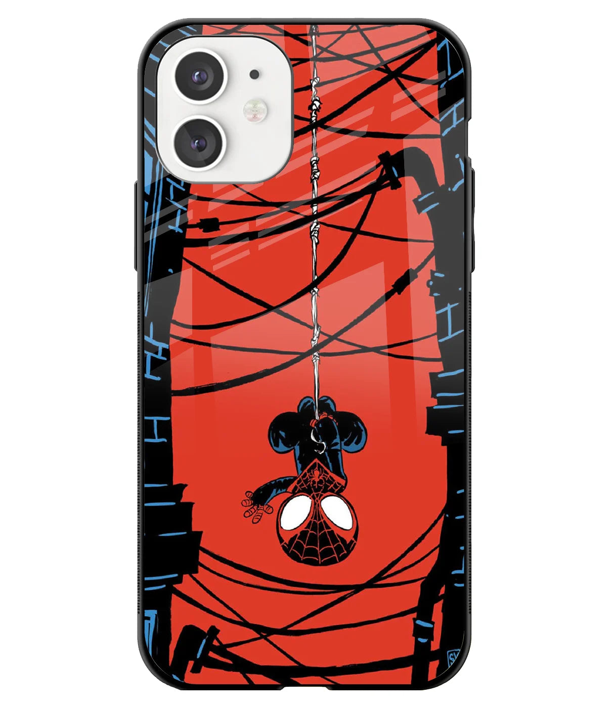 A front-on view of a glass phone case with a colorful design.