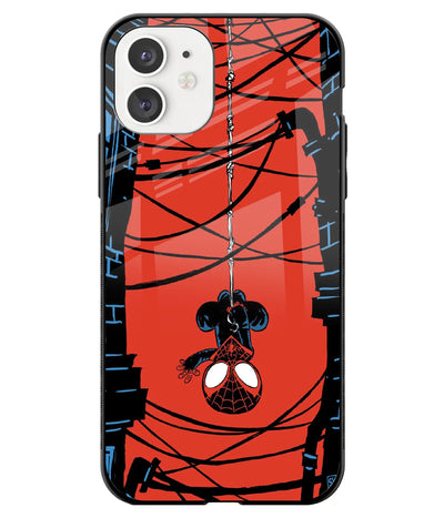 A front-on view of a glass phone case with a colorful design.