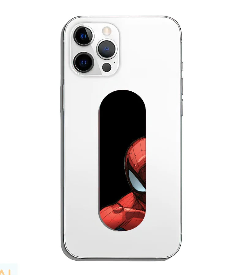 A phone grip slider applied to the back of a smartphone.