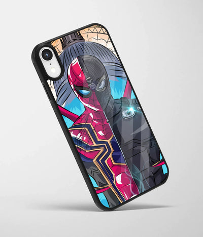 An angled view of a glass phone case featuring a vibrant design.