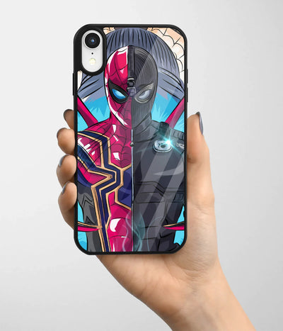 A hand holding a glass phone case with a colorful design.