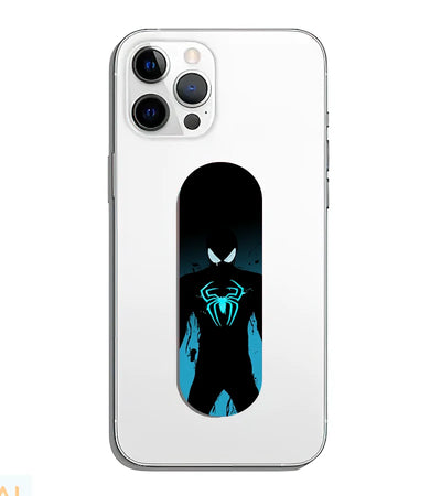 A phone grip slider applied to the back of a smartphone.