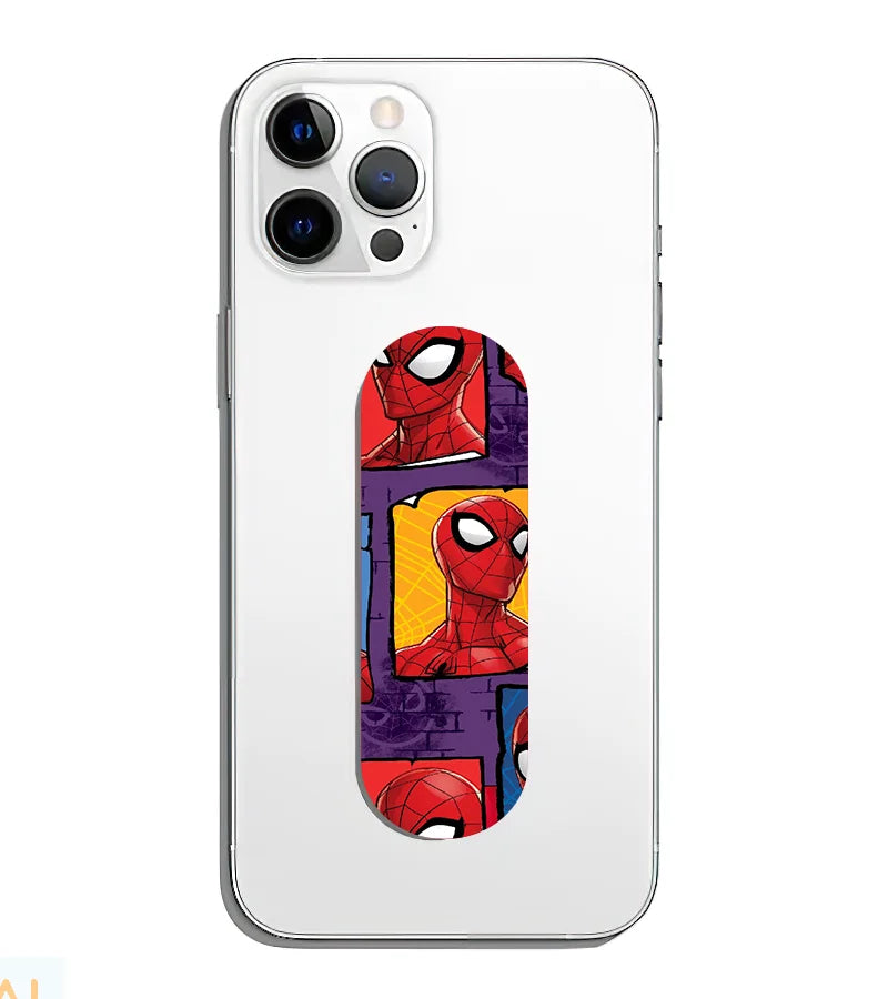 A phone grip slider applied to the back of a smartphone.