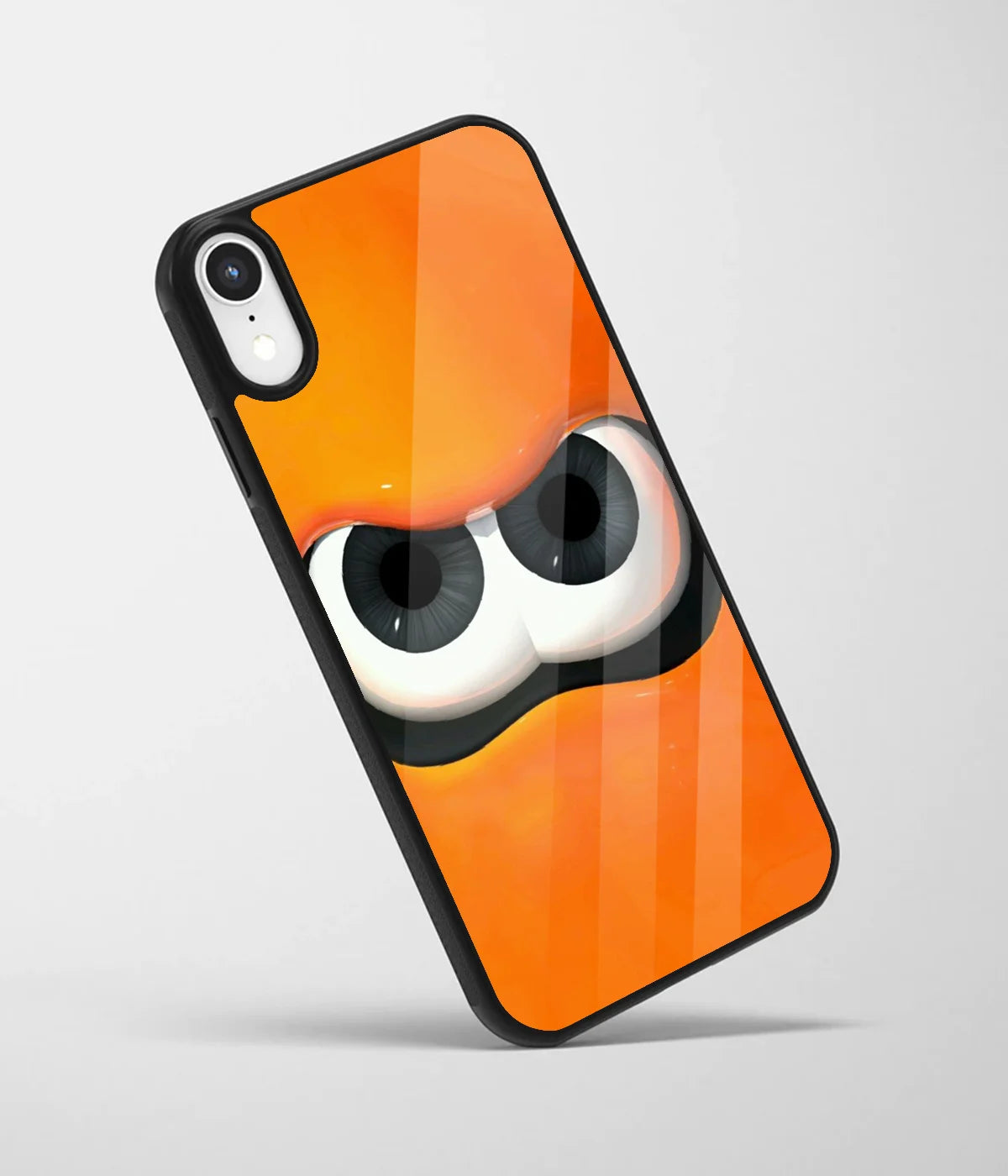 An angled view of a glass phone case featuring a vibrant design.