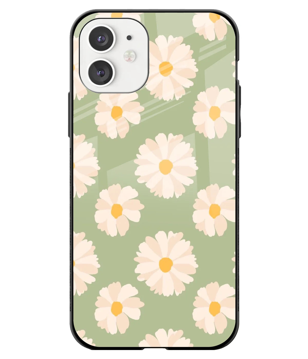 A front-on view of a glass phone case with a colorful design.