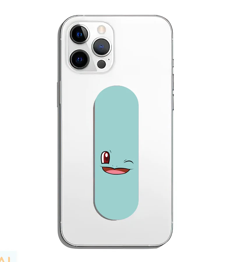 A phone grip slider applied to the back of a smartphone.