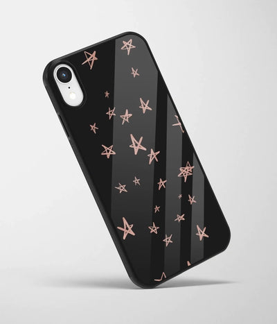 An angled view of a glass phone case featuring a vibrant design.