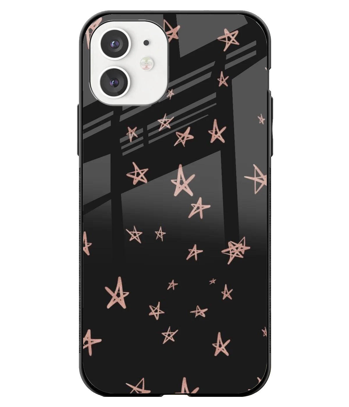 A front-on view of a glass phone case with a colorful design.