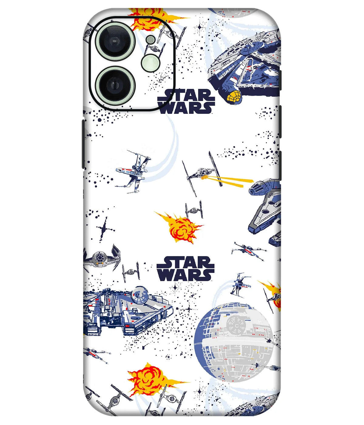 Image of a phone case featuring a mobile skin with a graphic design.
