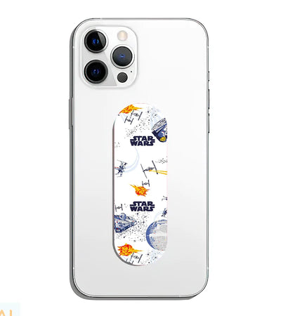 A phone grip slider applied to the back of a smartphone.