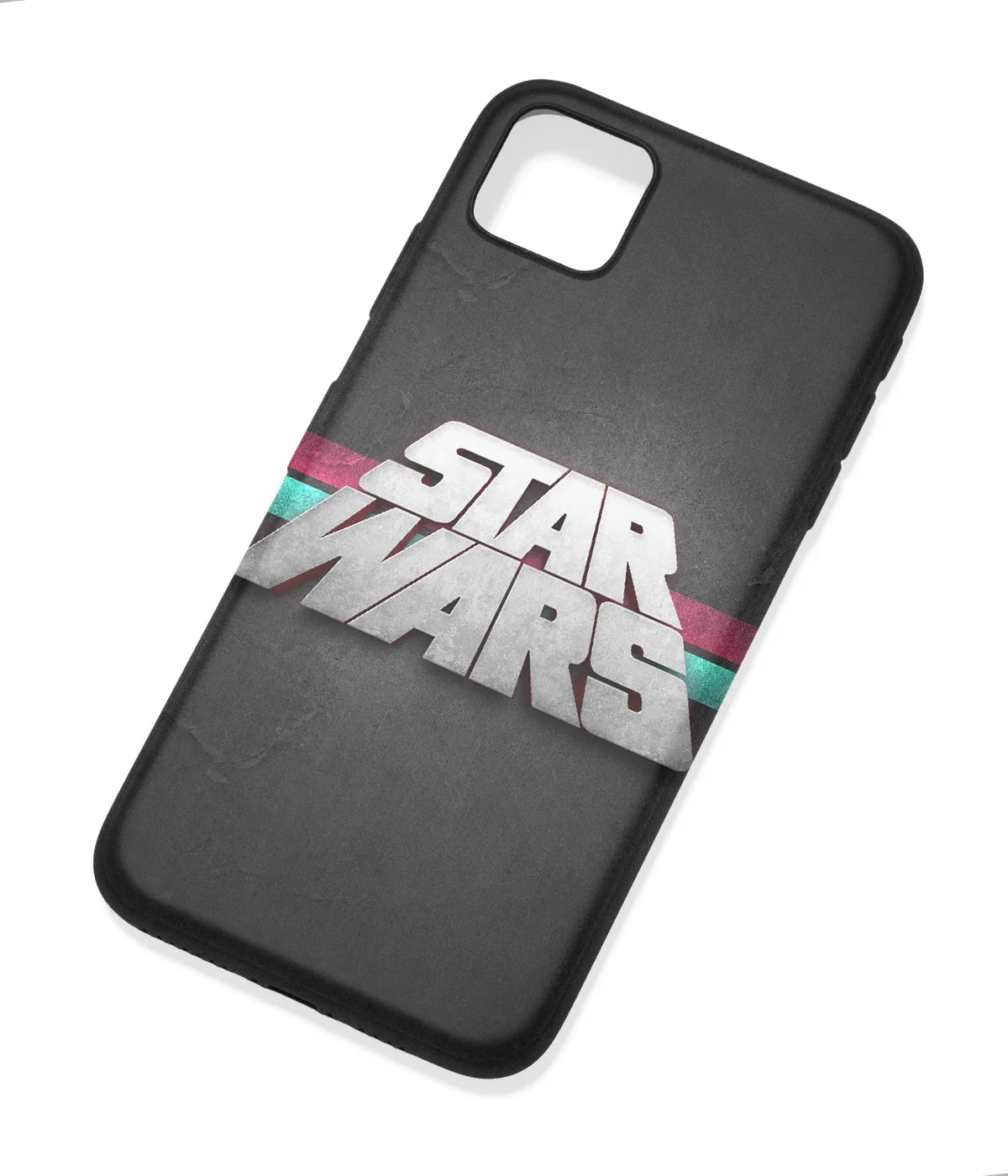 An angled view of a soft silicone case featuring a colorful design.