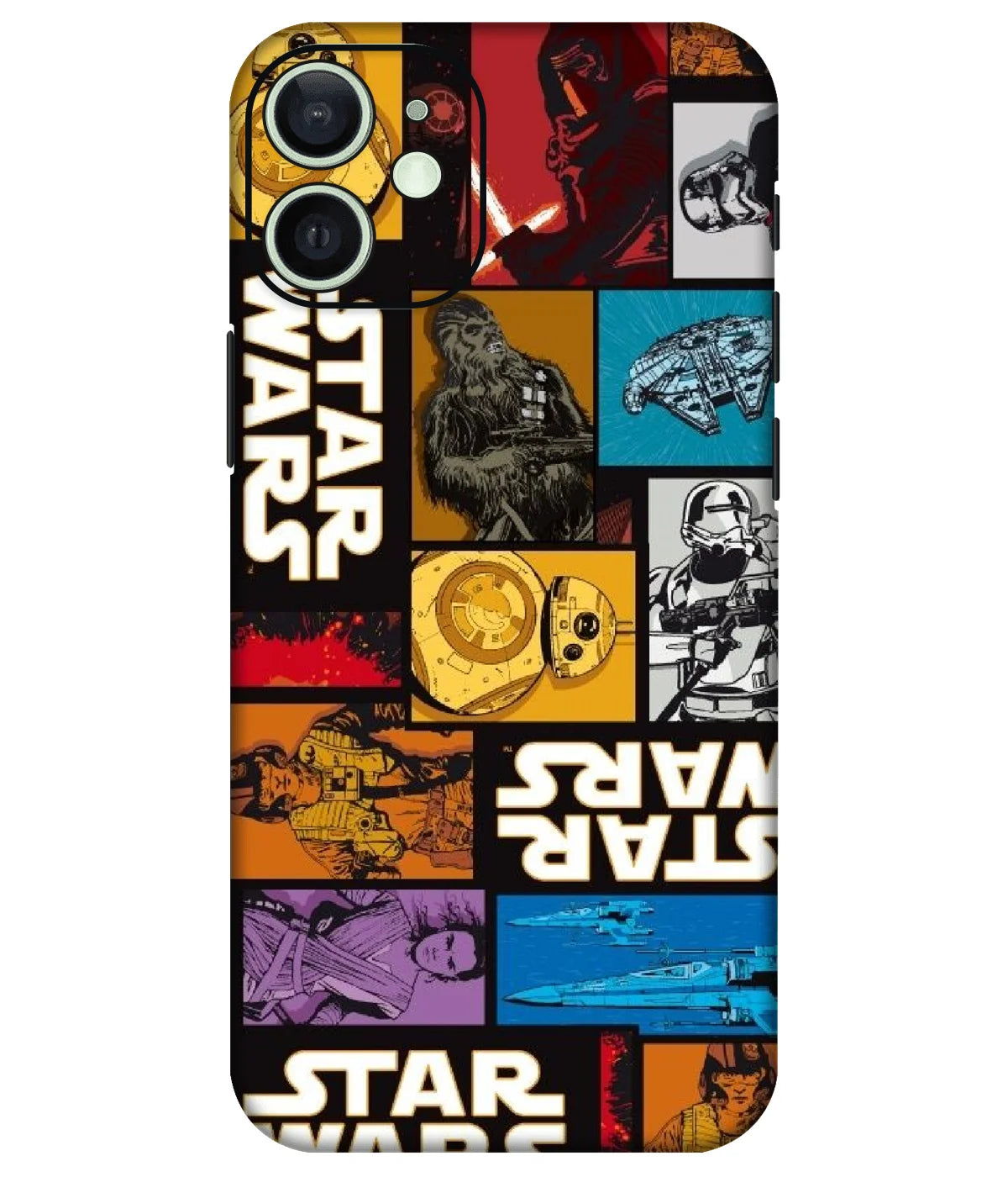 Image of a phone case featuring a mobile skin with a graphic design.
