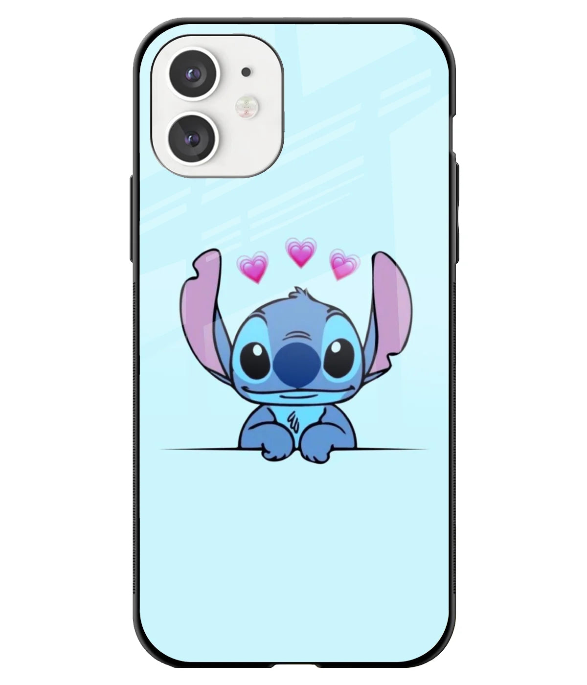 A front-on view of a glass phone case with a colorful design.