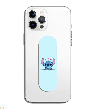 A phone grip slider applied to the back of a smartphone.