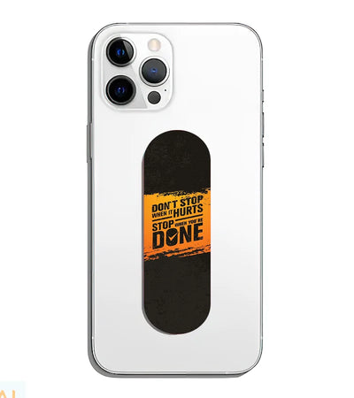 A phone grip slider applied to the back of a smartphone.