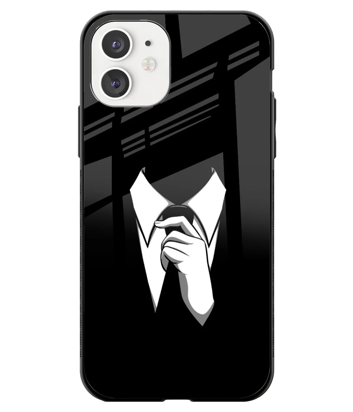 A front-on view of a glass phone case with a colorful design.